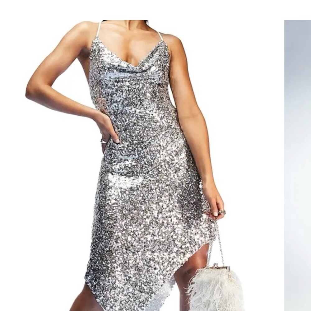 ASOS Silver Asymmetrical Sequin Dress